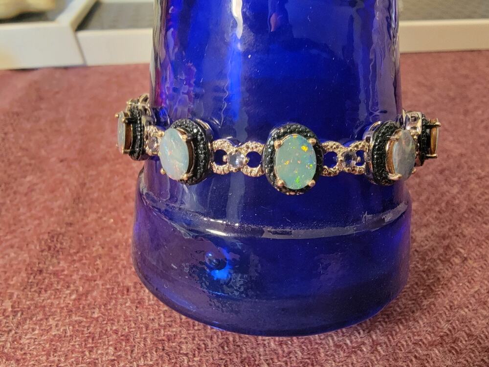 925 Sterling Silver Opal Tennis Bracelet 7.5" made in India